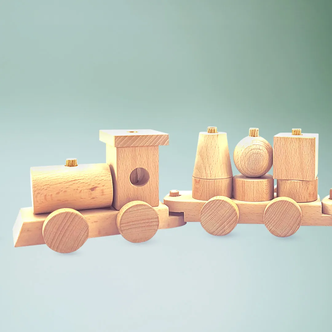 Wooden Train on green gradient background.