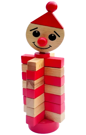 A red joker wooden toy.