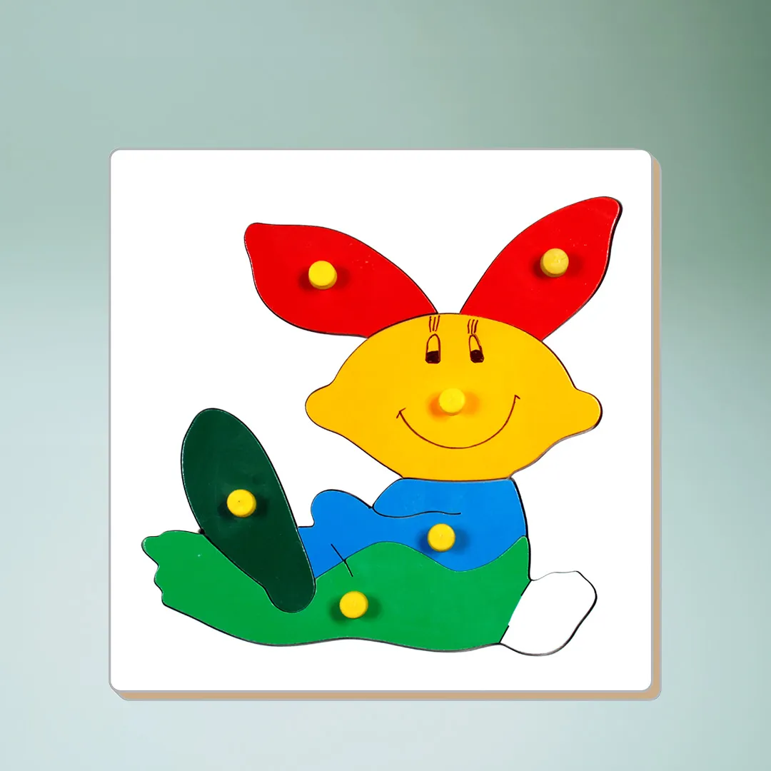  Colorful bunny wooden puzzle, perfect for kids learning shapes and colors.