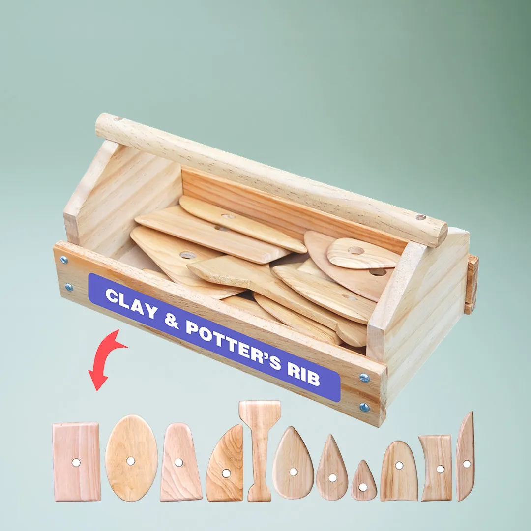 A wooden toolbox with a wooden spoon and another wooden spoon lying on top of it.