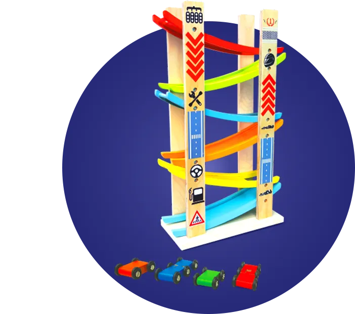 wooden ramp race set with cars.